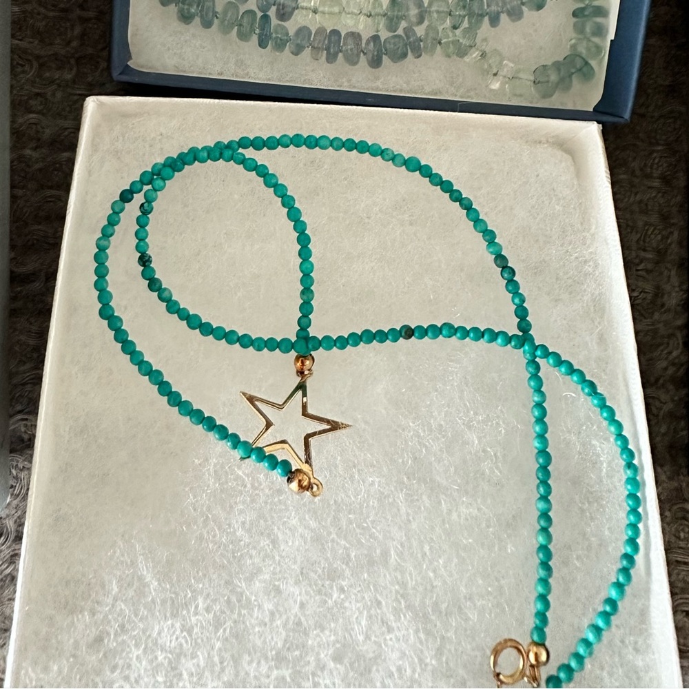 Turquoise beaded necklace with 14k gold star